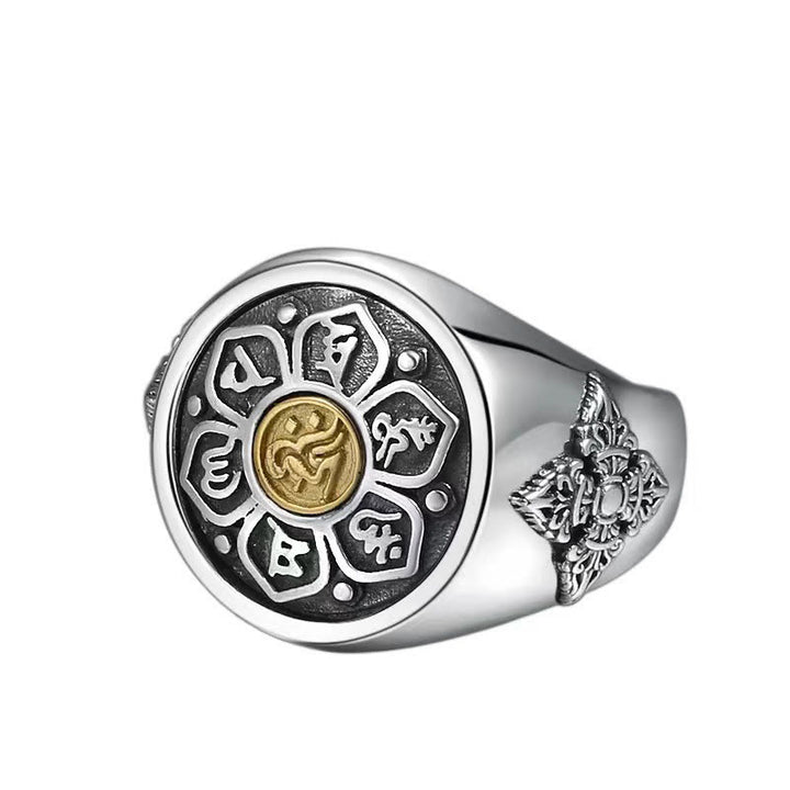 Buddha Stones Tibetano Om Mani Padme Hum Vajra Modello Rame Focus Anello Rotante