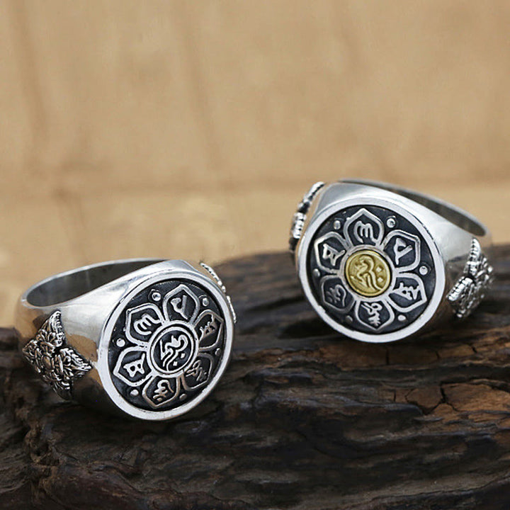 Buddha Stones Tibetano Om Mani Padme Hum Vajra Modello Rame Focus Anello Rotante