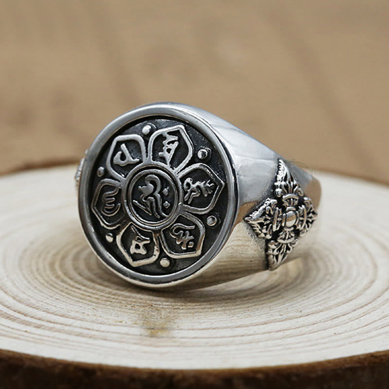 Buddha Stones Tibetano Om Mani Padme Hum Vajra Modello Rame Focus Anello Rotante