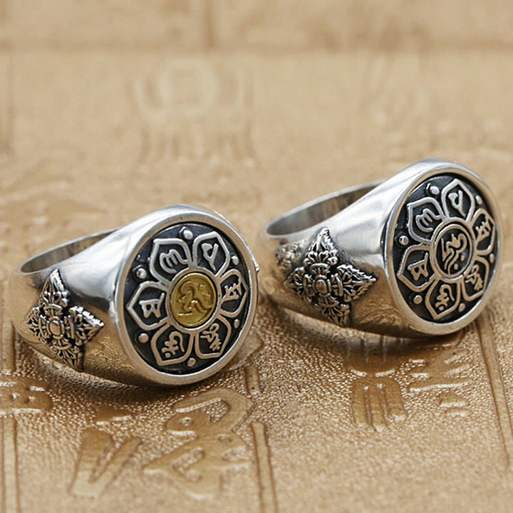 Buddha Stones Tibetano Om Mani Padme Hum Vajra Modello Rame Focus Anello Rotante