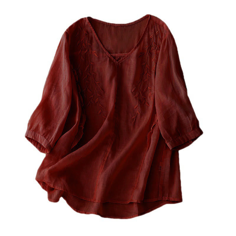Camicia da donna con scollo a V e manica corta, motivo Buddha Stones, casual, semplice, con ricamo a foglia di salice - image 12