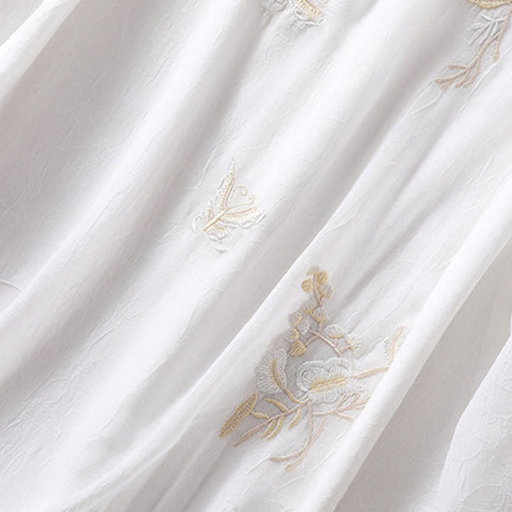 Buddha Stones Ricamo Piante Fiori Mezza Manica Semplice Rana-Bottone Collo Alto Camicia da Donna - image 14