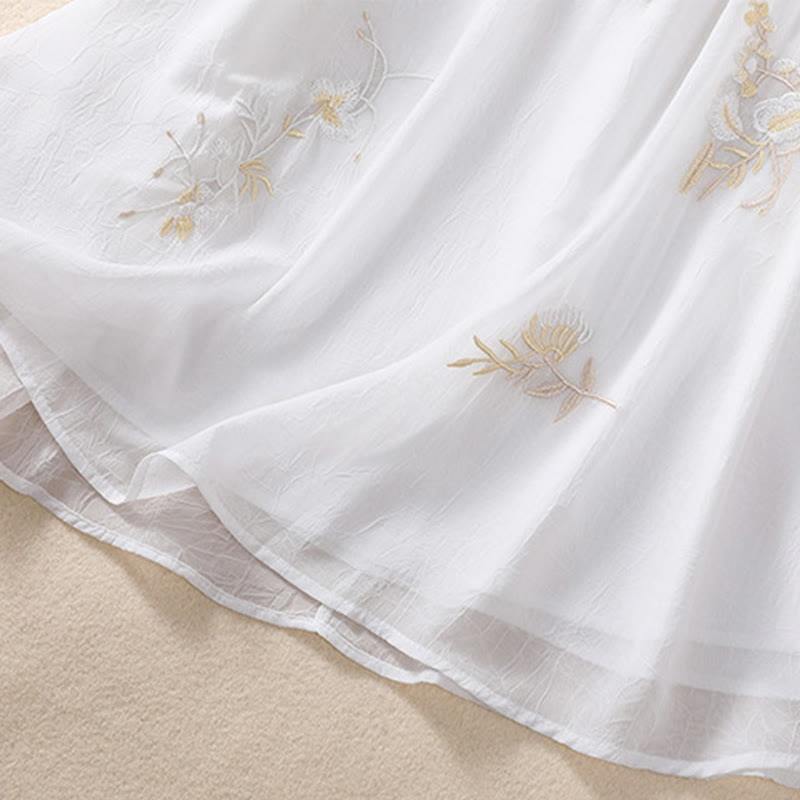 Buddha Stones Ricamo Piante Fiori Mezza Manica Semplice Rana-Bottone Collo Alto Camicia da Donna - image 16