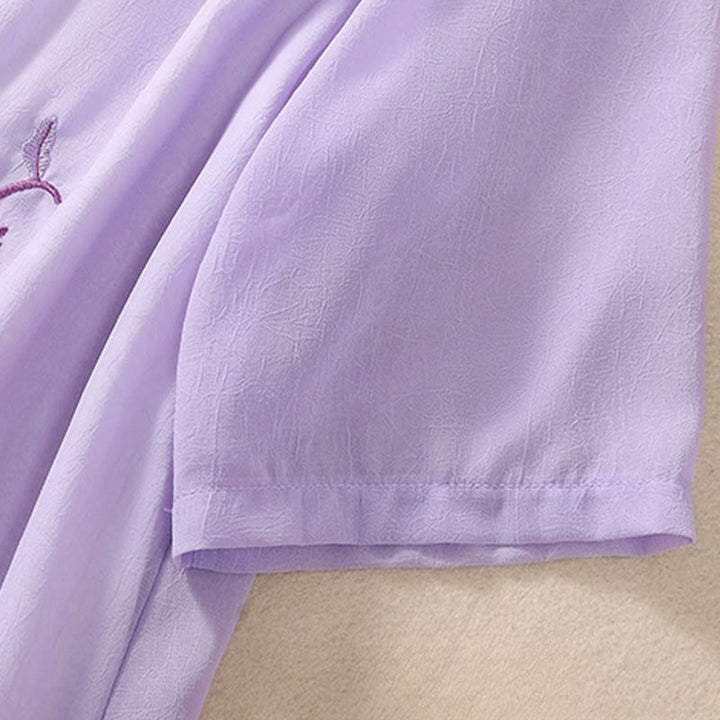 Buddha Stones Ricamo Piante Fiori Mezza Manica Semplice Rana-Bottone Collo Alto Camicia da Donna - image 24