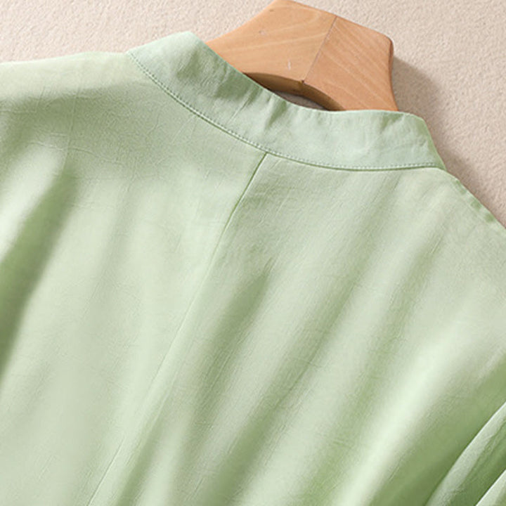 Buddha Stones Ricamo Piante Fiori Mezza Manica Semplice Rana-Bottone Collo Alto Camicia da Donna - image 4