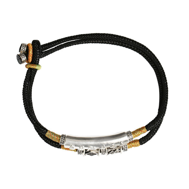 Bracciale doppio intrecciato a mano in argento sterling Om Mani Padme Hum con nodo del drago Buddha Stones