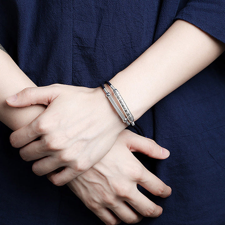 Bracciale doppio intrecciato a mano in argento sterling Om Mani Padme Hum con nodo del drago Buddha Stones