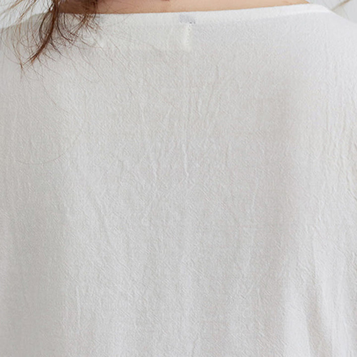 Abito lungo in cotone e lino con maniche a tre quarti, motivo floreale, motivo etnico ricamato e sciolto, motivo Buddha Stones - image 6