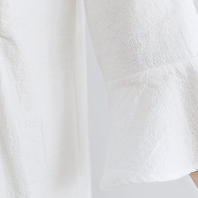 Abito lungo in cotone e lino con maniche a tre quarti, motivo floreale, motivo etnico ricamato e sciolto, motivo Buddha Stones - image 7