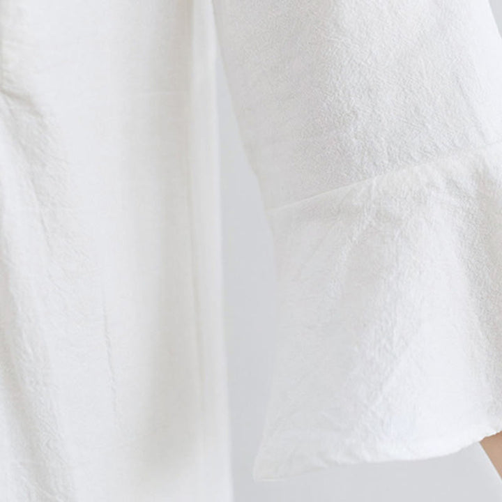 Abito lungo in cotone e lino con maniche a tre quarti, motivo floreale, motivo etnico ricamato e sciolto, motivo Buddha Stones - image 7