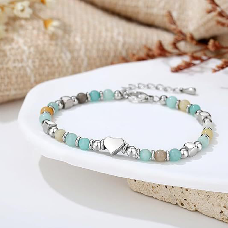 Bracciale Buddha Stones Pietra naturale Amazzonite Ametista Lazurite Quarzo rosa Cuore Equilibrio positivo
