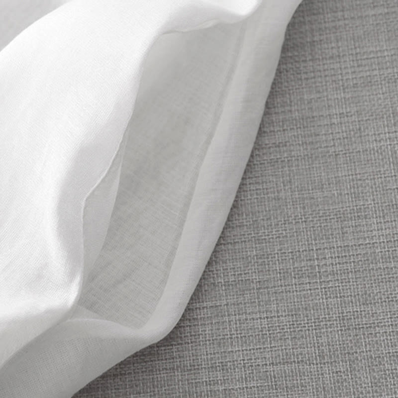 Abito midi estivo con maniche corte, scollo a V, tasche, ricamo a foglia e fiore, colore bianco puro, motivo Buddha Stones - image 8