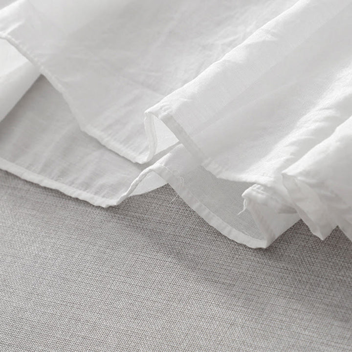 Abito midi estivo con maniche corte, scollo a V, tasche, ricamo a foglia e fiore, colore bianco puro, motivo Buddha Stones - image 9