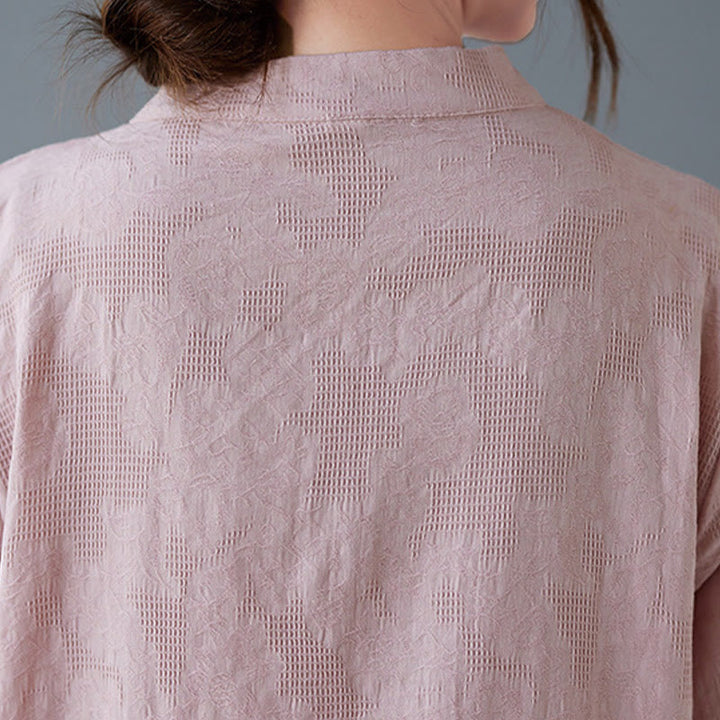 Camicia da donna in lino di cotone con bottoni a rana, manica a tre quarti, ricamo stereoscopico floreale estivo vintage Buddha Stones - image 11