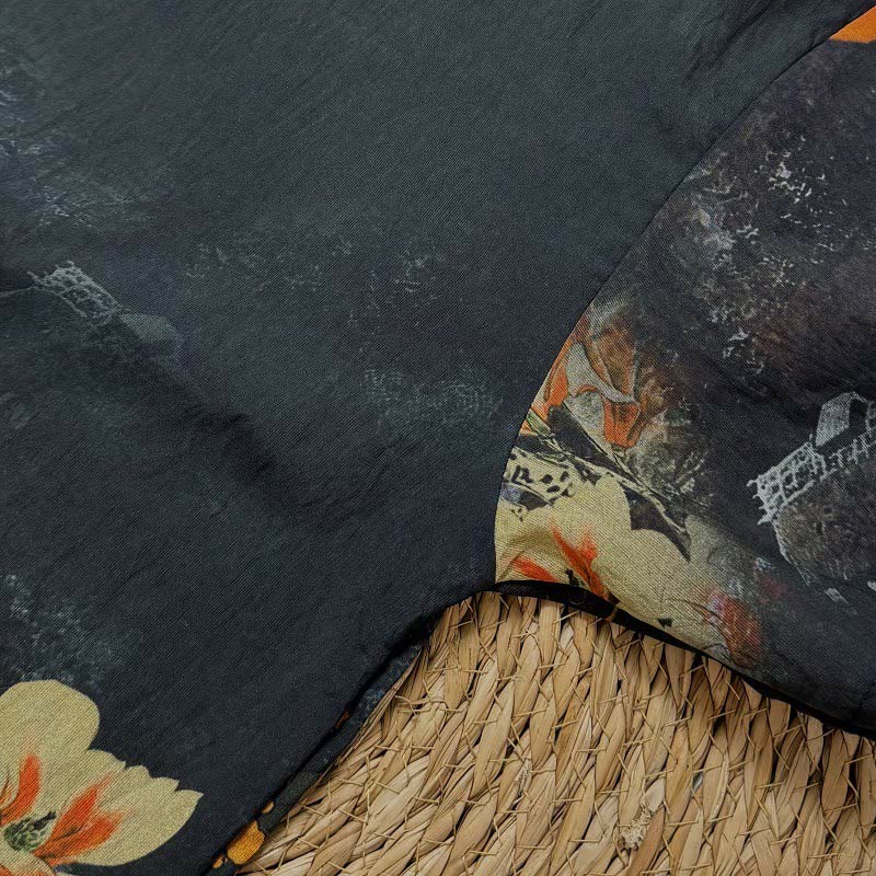 Maglietta casual da donna in poliestere con scollo a giro e maniche corte, stampata con Buddha Stones , nuvole di buon auspicio, vari petali