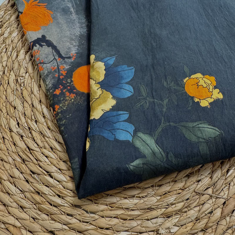 Maglietta casual da donna in poliestere con scollo a giro e maniche corte, stampata con Buddha Stones , nuvole di buon auspicio, vari petali