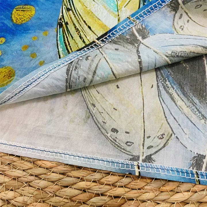 Maglietta da donna in poliestere con scollo a giro e maniche corte, motivo : Buddha Stones, casual, con fiori, foglie e piume