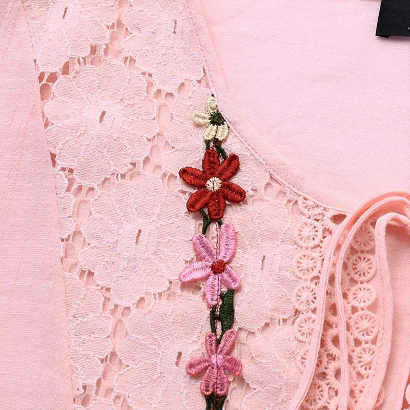 Camicia da donna in cotone con maniche a tre quarti e lacci, motivo a foro con ricamo floreale vintage Buddha Stones - image 2