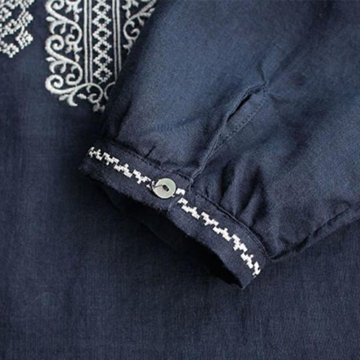 Maglietta da donna a maniche lunghe con scollo rotondo e ricamo etnico con Buddha Stones e motivo bohémien - image 11