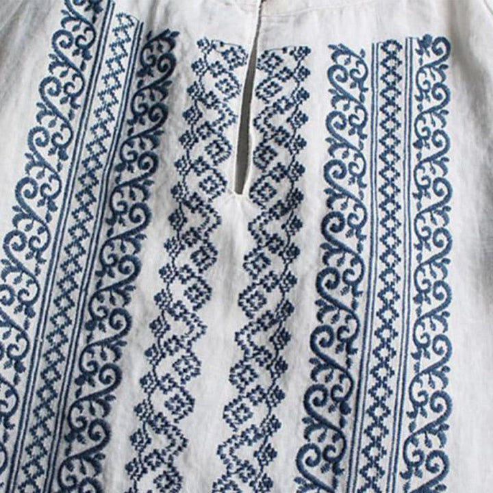 Maglietta da donna a maniche lunghe con scollo rotondo e ricamo etnico con Buddha Stones e motivo bohémien - image 3