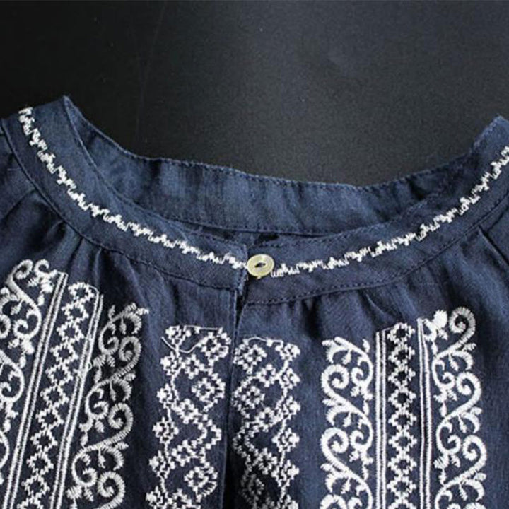 Maglietta da donna a maniche lunghe con scollo rotondo e ricamo etnico con Buddha Stones e motivo bohémien - image 8