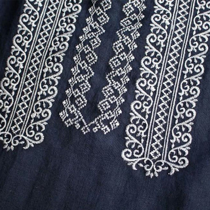 Maglietta da donna a maniche lunghe con scollo rotondo e ricamo etnico con Buddha Stones e motivo bohémien - image 10