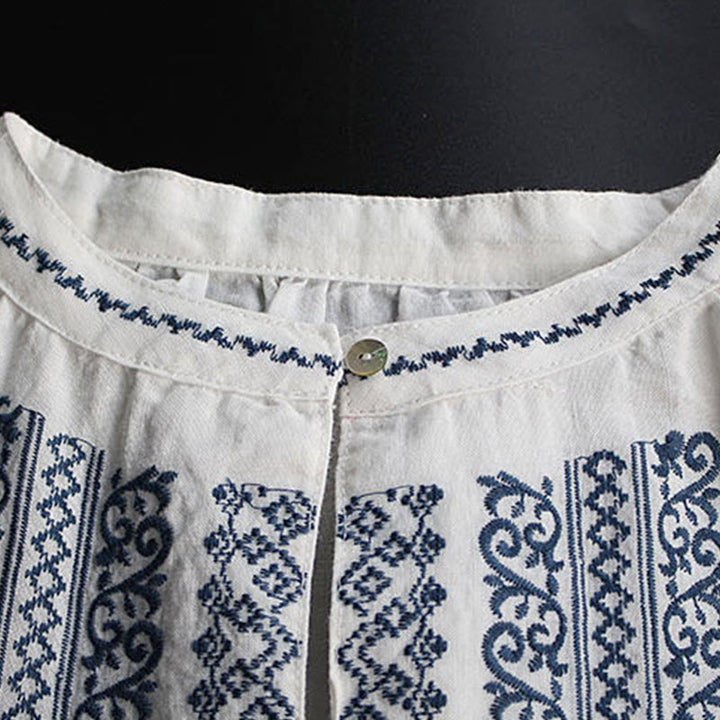 Maglietta da donna a maniche lunghe con scollo rotondo e ricamo etnico con Buddha Stones e motivo bohémien - image 4