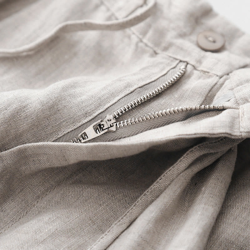 Buddha Stones Pantaloni larghi da donna in cotone e lino, con coulisse, lunghezza alla caviglia, tinta unita, estivi, con tasche e cerniera - image 15