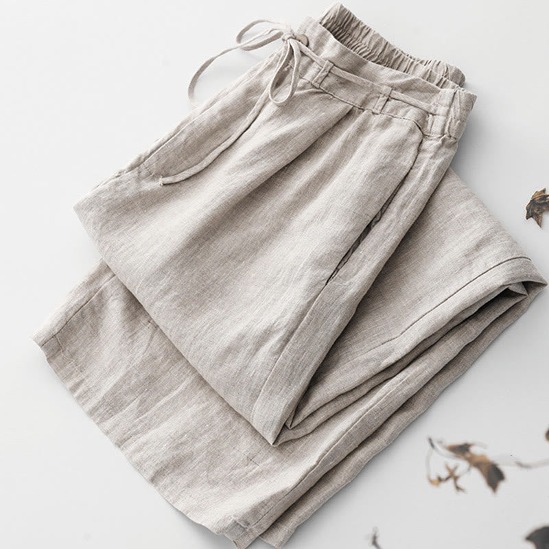 Buddha Stones Pantaloni larghi da donna in cotone e lino, con coulisse, lunghezza alla caviglia, tinta unita, estivi, con tasche e cerniera - image 11