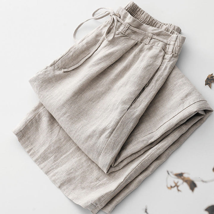 Buddha Stones Pantaloni larghi da donna in cotone e lino, con coulisse, lunghezza alla caviglia, tinta unita, estivi, con tasche e cerniera - image 11