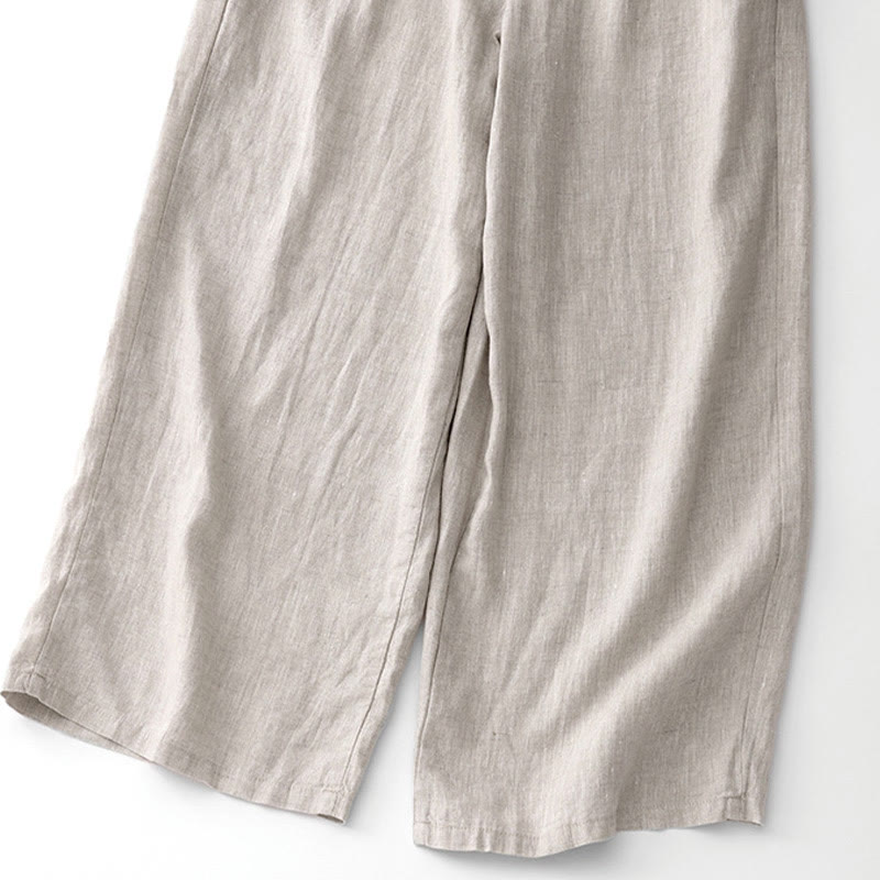 Buddha Stones Pantaloni larghi da donna in cotone e lino, con coulisse, lunghezza alla caviglia, tinta unita, estivi, con tasche e cerniera - image 18