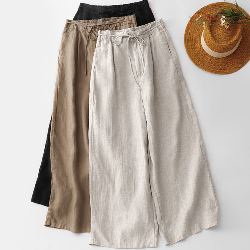 Buddha Stones Pantaloni larghi da donna in cotone e lino, con coulisse, lunghezza alla caviglia, tinta unita, estivi, con tasche e cerniera - image 19