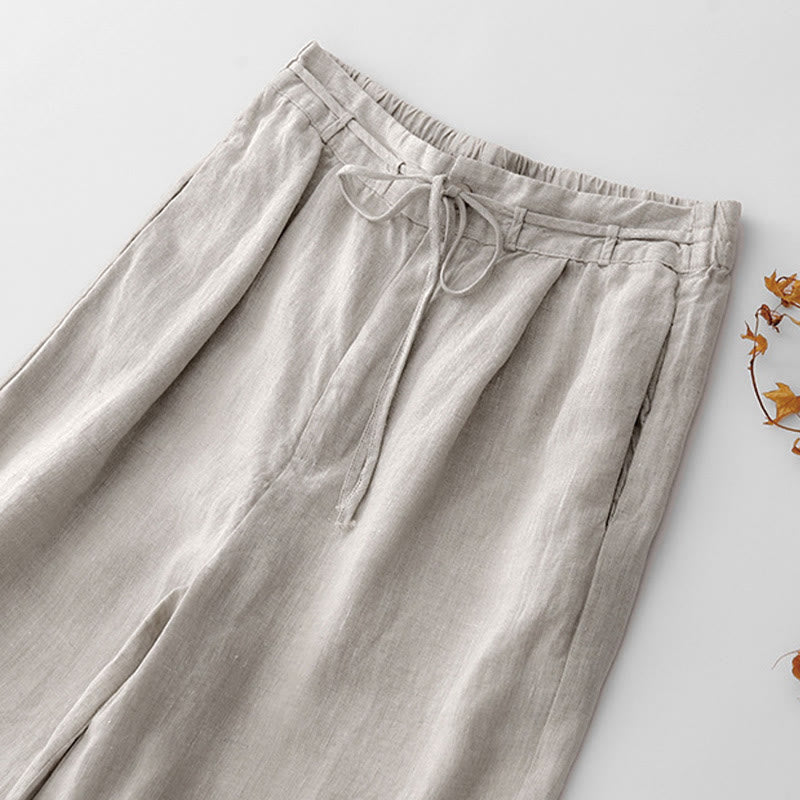 Buddha Stones Pantaloni larghi da donna in cotone e lino, con coulisse, lunghezza alla caviglia, tinta unita, estivi, con tasche e cerniera - image 13