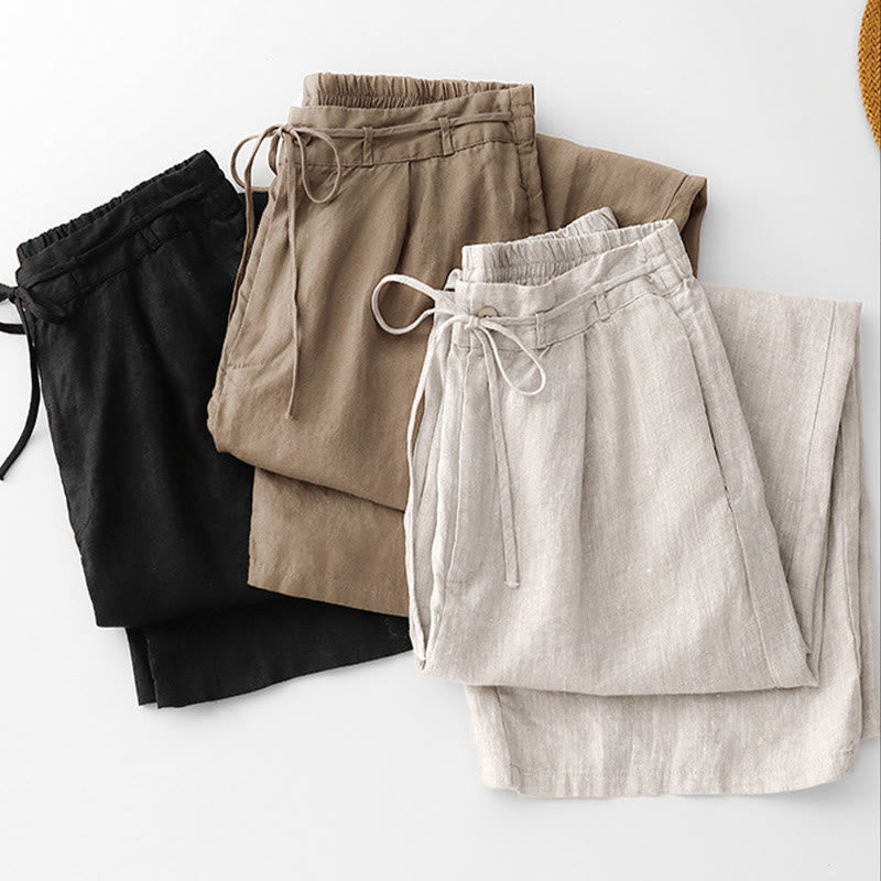 Buddha Stones Pantaloni larghi da donna in cotone e lino, con coulisse, lunghezza alla caviglia, tinta unita, estivi, con tasche e cerniera - image 21