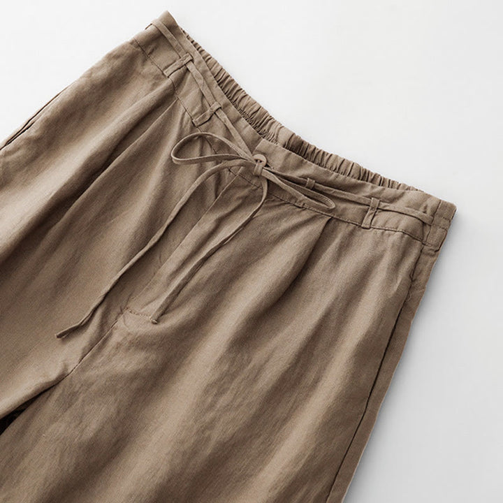 Buddha Stones Pantaloni larghi da donna in cotone e lino, con coulisse, lunghezza alla caviglia, tinta unita, estivi, con tasche e cerniera - image 3