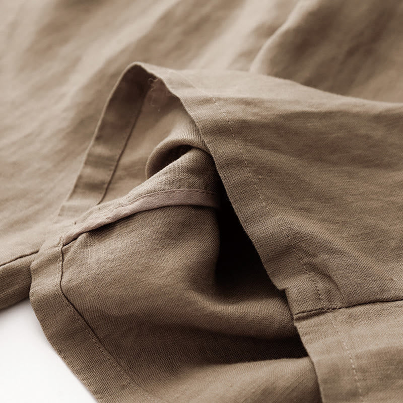 Buddha Stones Pantaloni larghi da donna in cotone e lino, con coulisse, lunghezza alla caviglia, tinta unita, estivi, con tasche e cerniera - image 4