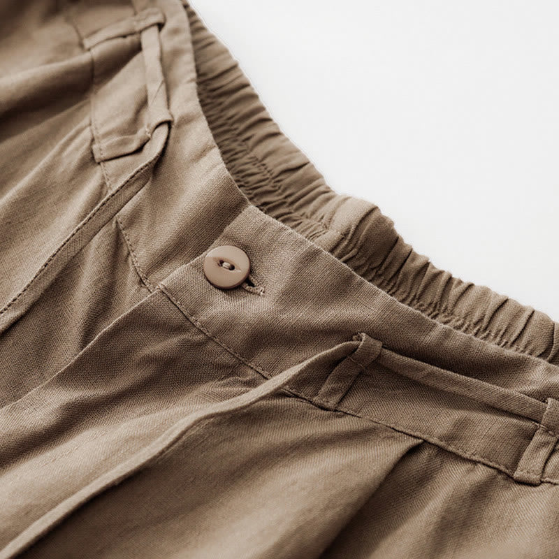 Buddha Stones Pantaloni larghi da donna in cotone e lino, con coulisse, lunghezza alla caviglia, tinta unita, estivi, con tasche e cerniera - image 1