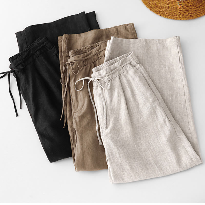 Buddha Stones Pantaloni larghi da donna in cotone e lino, con coulisse, lunghezza alla caviglia, tinta unita, estivi, con tasche e cerniera - image 20