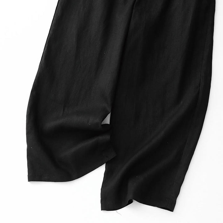 Buddha Stones Pantaloni larghi da donna in cotone e lino, con coulisse, lunghezza alla caviglia, tinta unita, estivi, con tasche e cerniera - image 9