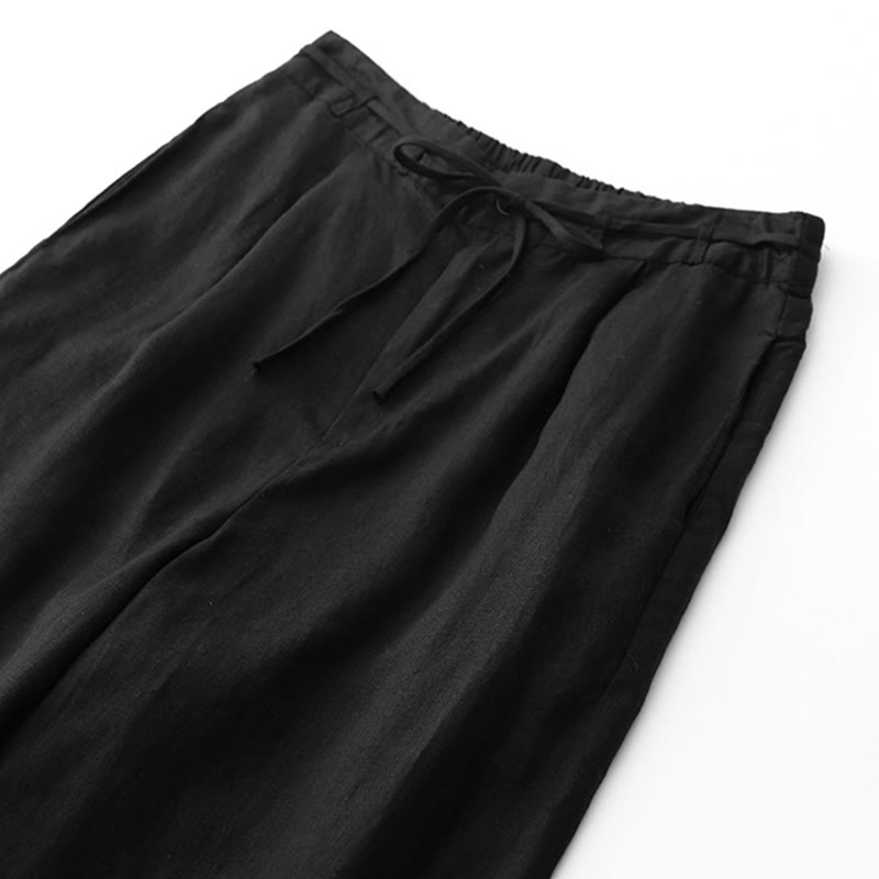 Buddha Stones Pantaloni larghi da donna in cotone e lino, con coulisse, lunghezza alla caviglia, tinta unita, estivi, con tasche e cerniera - image 8