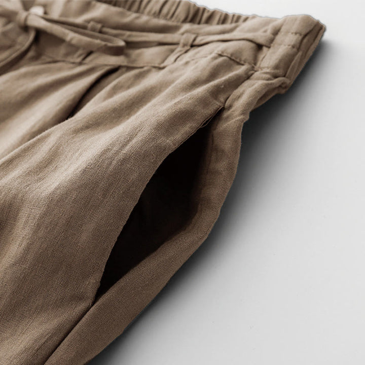 Buddha Stones Pantaloni larghi da donna in cotone e lino, con coulisse, lunghezza alla caviglia, tinta unita, estivi, con tasche e cerniera - image 2