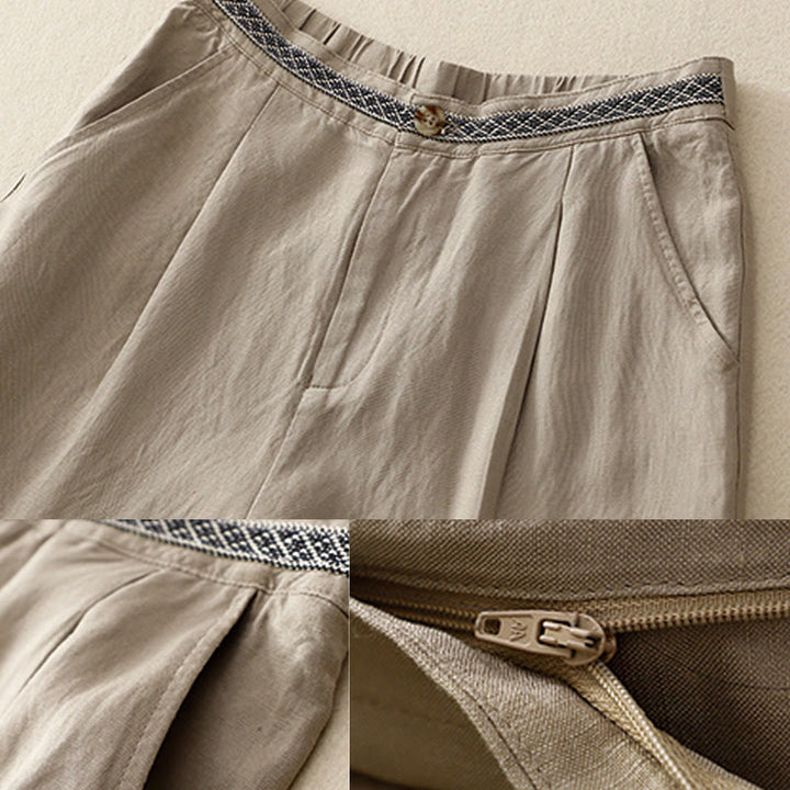 Buddha Stones Pantaloni estivi da donna in cotone e lino, a gamba larga, con tasche e cerniera, tinta unita, lunghezza 7-8 - image 14