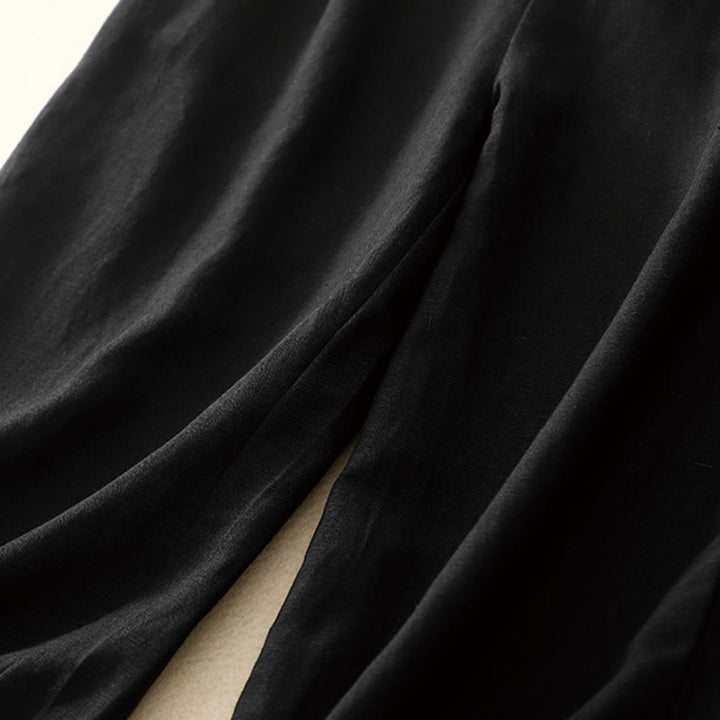 Buddha Stones Pantaloni estivi da donna in cotone e lino, a gamba larga, con tasche e cerniera, tinta unita, lunghezza 7-8 - image 21