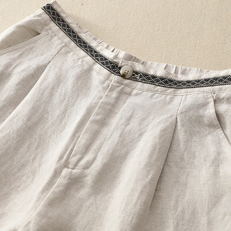 Buddha Stones Pantaloni estivi da donna in cotone e lino, a gamba larga, con tasche e cerniera, tinta unita, lunghezza 7-8 - image 6