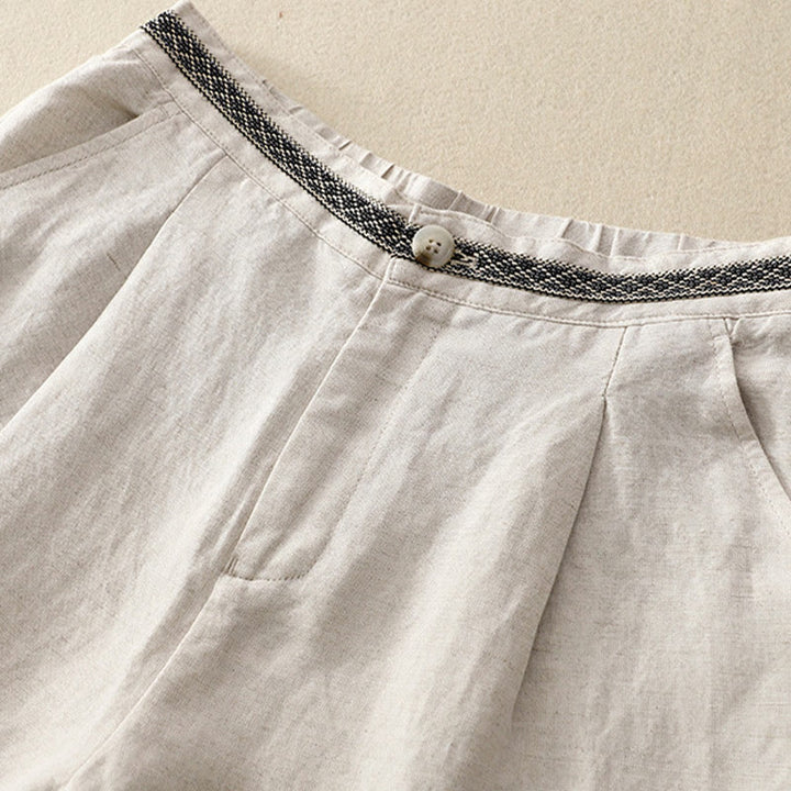 Buddha Stones Pantaloni estivi da donna in cotone e lino, a gamba larga, con tasche e cerniera, tinta unita, lunghezza 7-8 - image 6