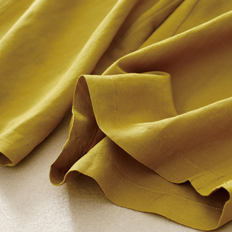 Buddha Stones Pantaloni estivi da donna in cotone e lino, a gamba larga, con tasche e cerniera, tinta unita, lunghezza 7-8 - image 2