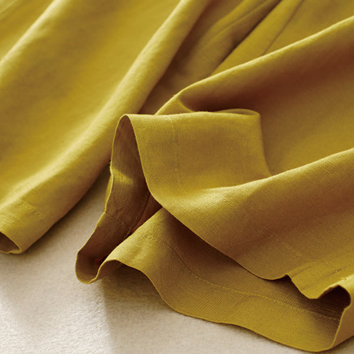 Buddha Stones Pantaloni estivi da donna in cotone e lino, a gamba larga, con tasche e cerniera, tinta unita, lunghezza 7-8 - image 2