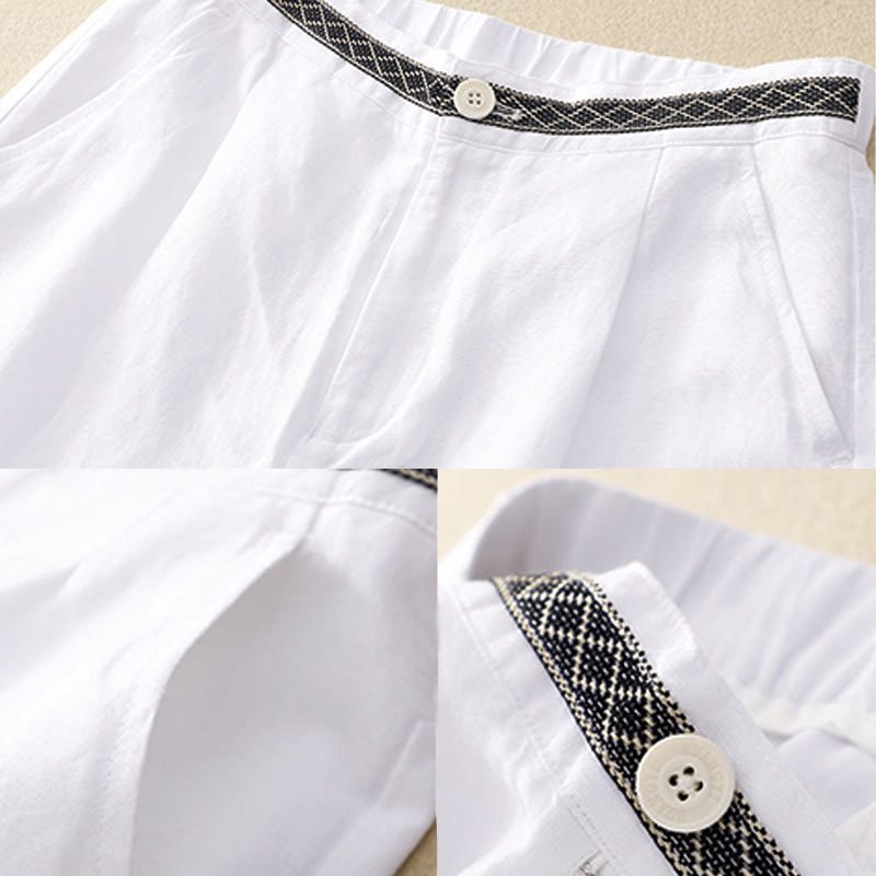 Buddha Stones Pantaloni estivi da donna in cotone e lino, a gamba larga, con tasche e cerniera, tinta unita, lunghezza 7-8 - image 18