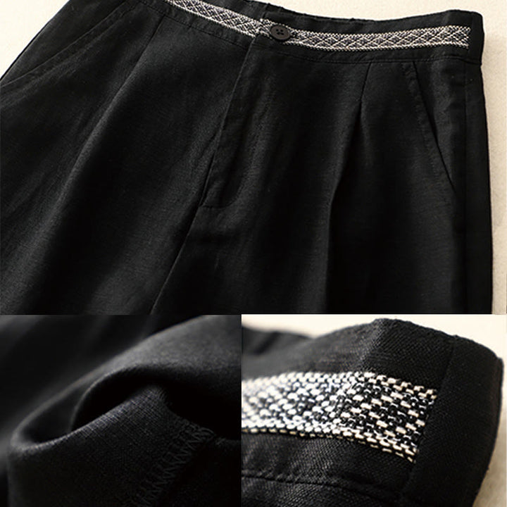 Buddha Stones Pantaloni estivi da donna in cotone e lino, a gamba larga, con tasche e cerniera, tinta unita, lunghezza 7-8 - image 22