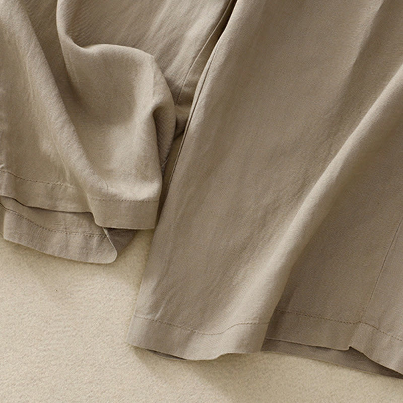 Buddha Stones Pantaloni estivi da donna in cotone e lino, a gamba larga, con tasche e cerniera, tinta unita, lunghezza 7-8 - image 13